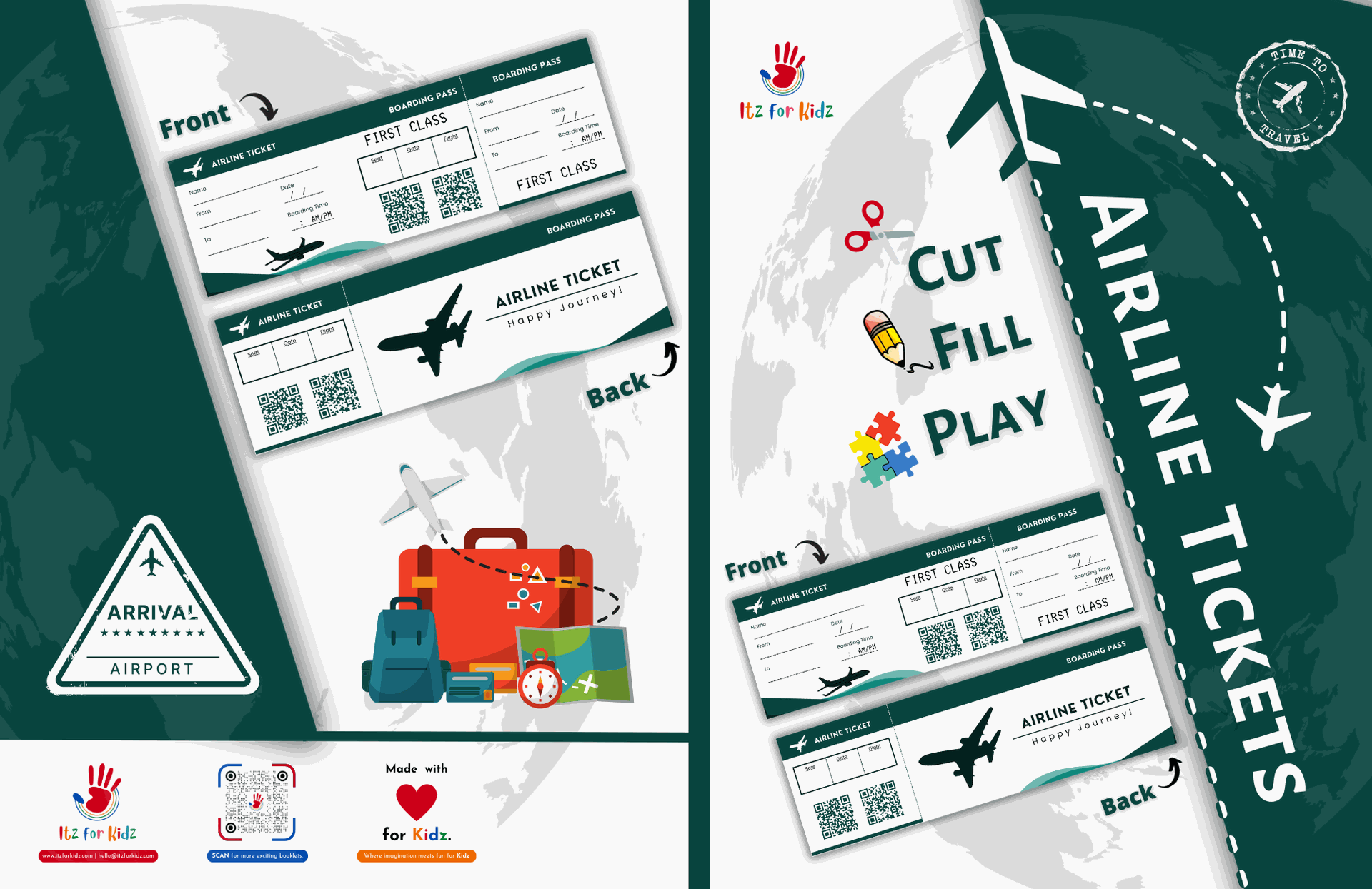 Cut-Fill-Play Airline Tickets Pretend Airline Tickets | Itz for Kidz Cut-Fill-Play Airline Tickets